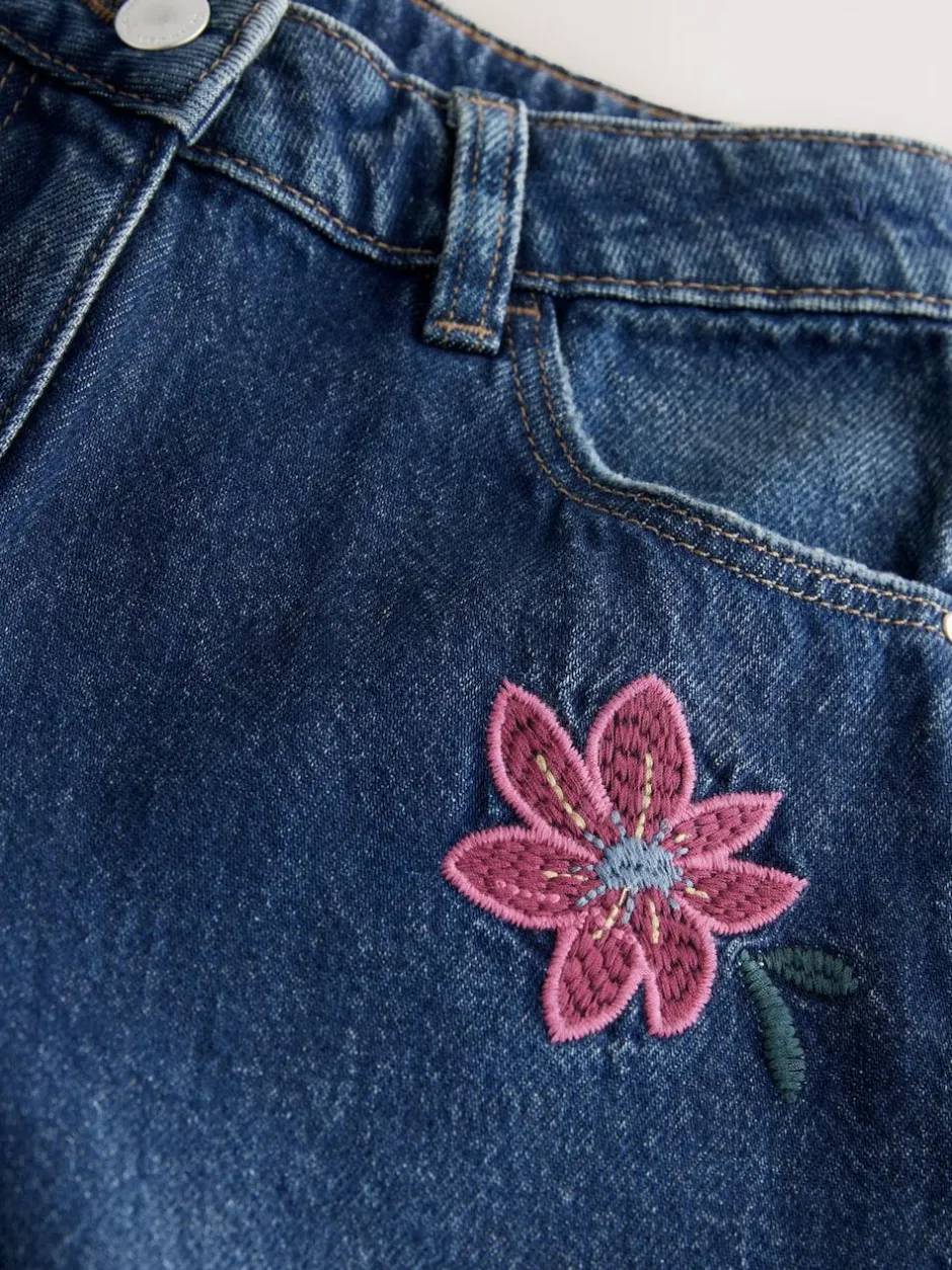 Next Mid Blue Regular Fit Floral Embroidered Straight Leg Jeans (3-16yrs)