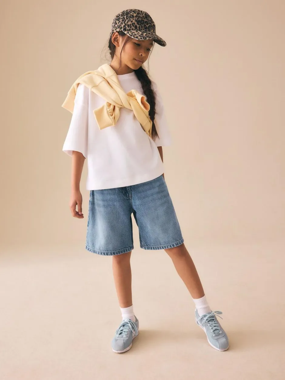 Next Regular Length Relaxed Denim Shorts (3-16yrs) Mid Blue Clearance