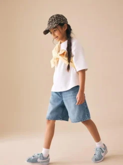 Next Regular Length Relaxed Denim Shorts (3-16yrs) Mid Blue Clearance