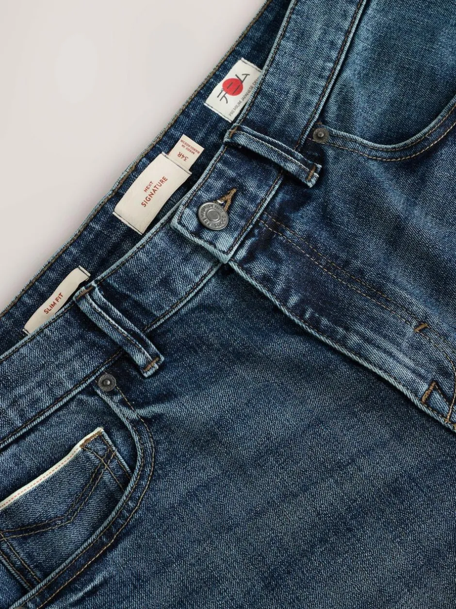Next Slim Fit Signature Selvedge Denim Jeans Mid Blue Discount
