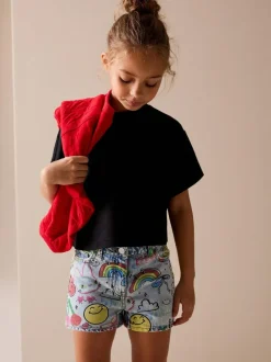 Next Mid Blue SmileyWorld® Graffiti Print Denim Shorts (3-16yrs) Clearance