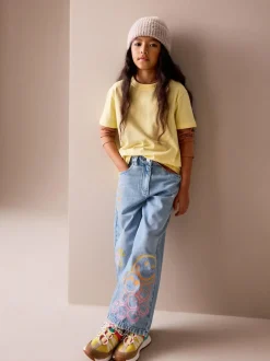 Next Mid Blue SmileyWorld® Print Wide Leg Jeans (3-16yrs) Online
