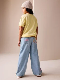 Next Mid Blue SmileyWorld® Print Wide Leg Jeans (3-16yrs) Online