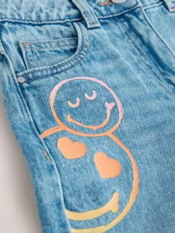 Next Mid Blue SmileyWorld® Print Wide Leg Jeans (3-16yrs) Online