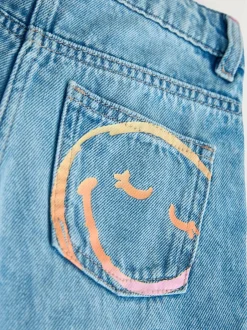 Next Mid Blue SmileyWorld® Print Wide Leg Jeans (3-16yrs) Online