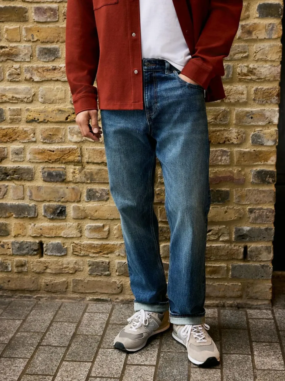 Next Straight Fit Signature Selvedge Denim Jeans Mid Blue