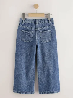 Next Mid Blue Wide Fit Wide Floral Print Embellished Jeans (3-16yrs) Hot