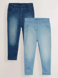 Next Mid Blue/Light Blue Denim 2 Pack Elasticated Waist Jeggings (3mths-7yrs) Online