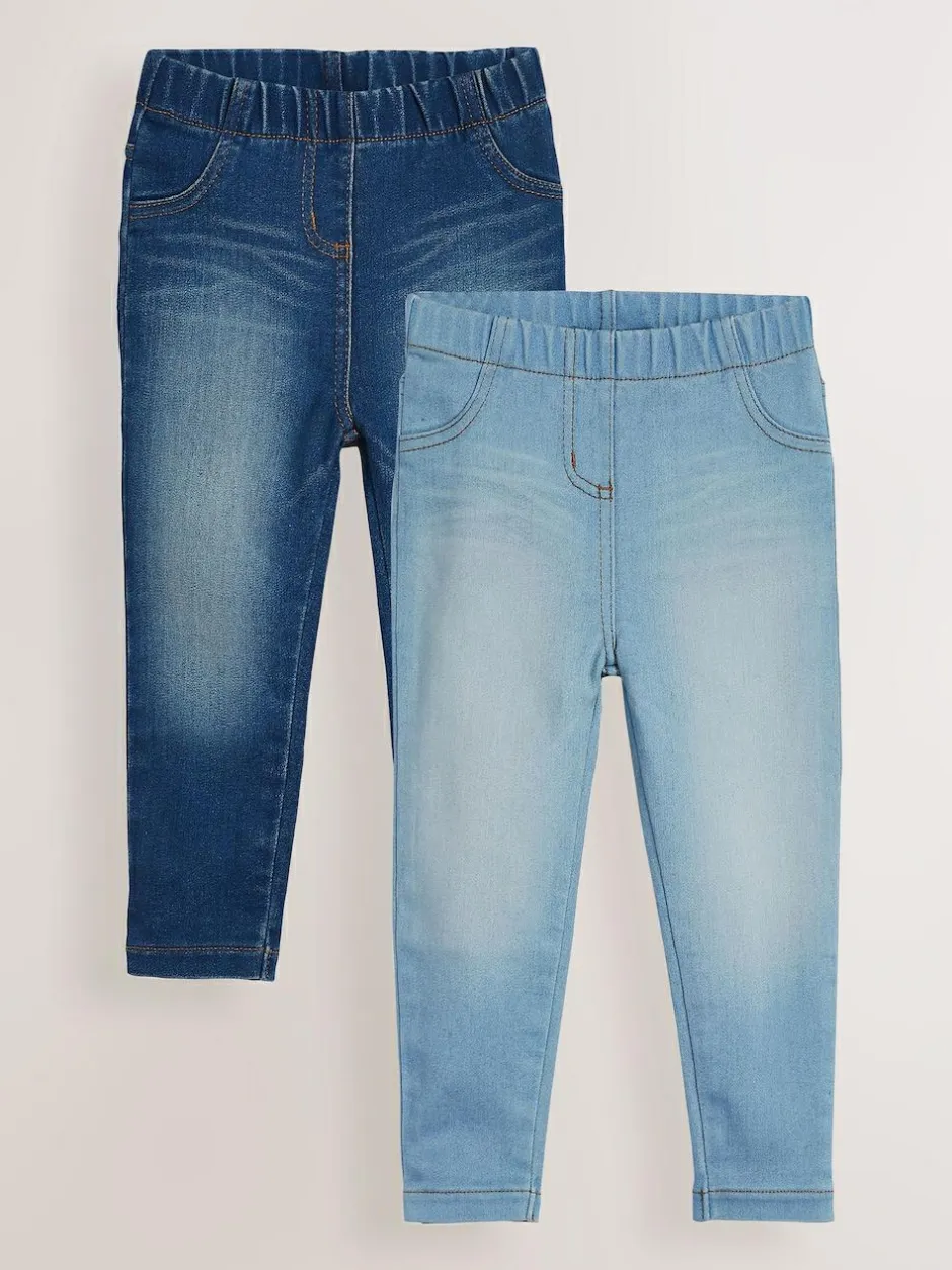 Next Mid Blue/Light Blue Denim 2 Pack Elasticated Waist Jeggings (3mths-7yrs) Online