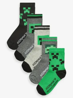 Next Character Cotton Rich Socks 5 Pack Minecraft Creeper Hot
