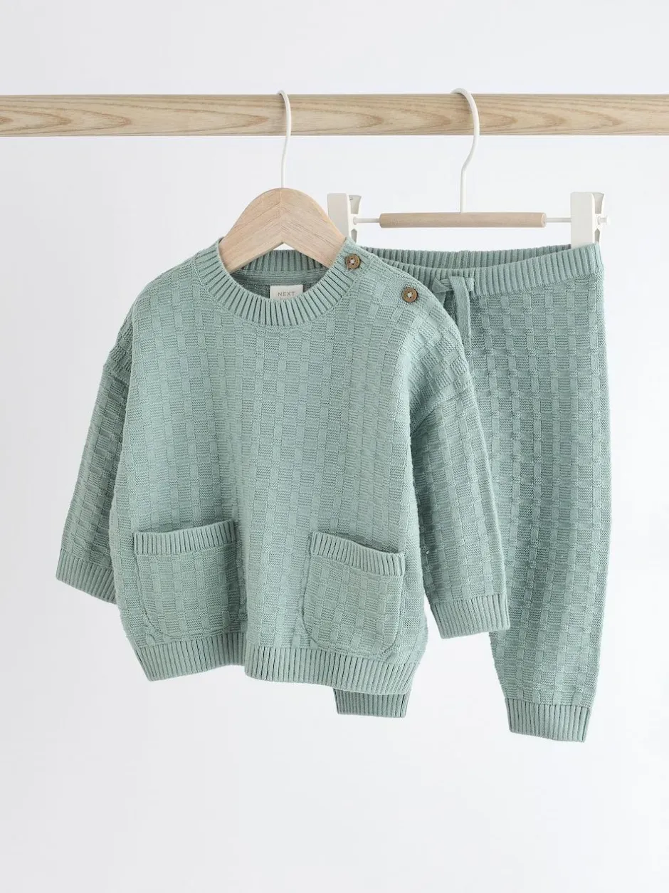 Next Baby Textured Knitted 100% Cotton Jumper and Leggings Set (0mths-3yrs) Mineral Online
