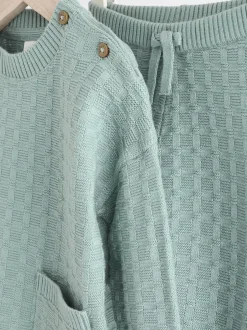 Next Baby Textured Knitted 100% Cotton Jumper and Leggings Set (0mths-3yrs) Mineral Online