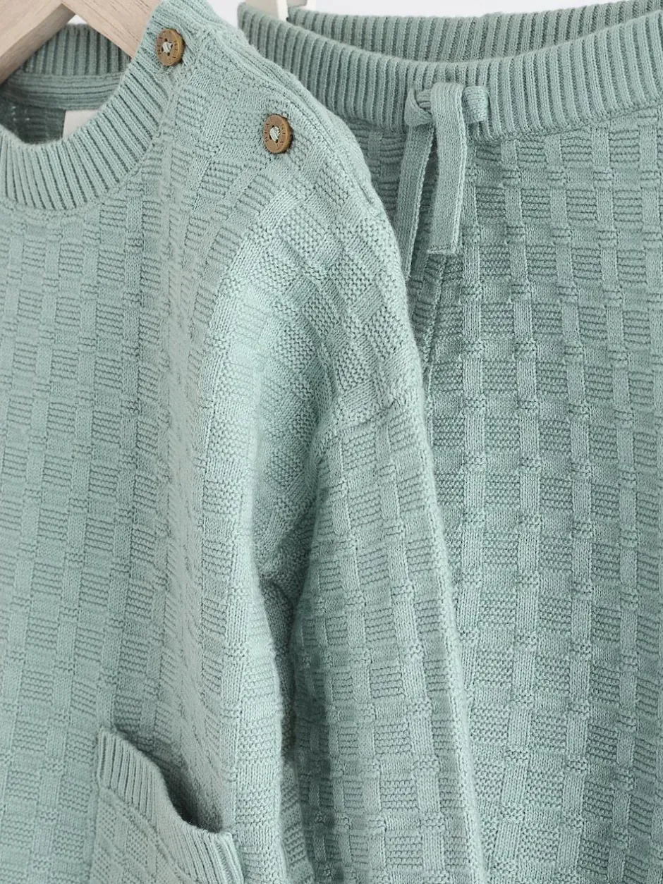 Next Baby Textured Knitted 100% Cotton Jumper and Leggings Set (0mths-3yrs) Mineral Online