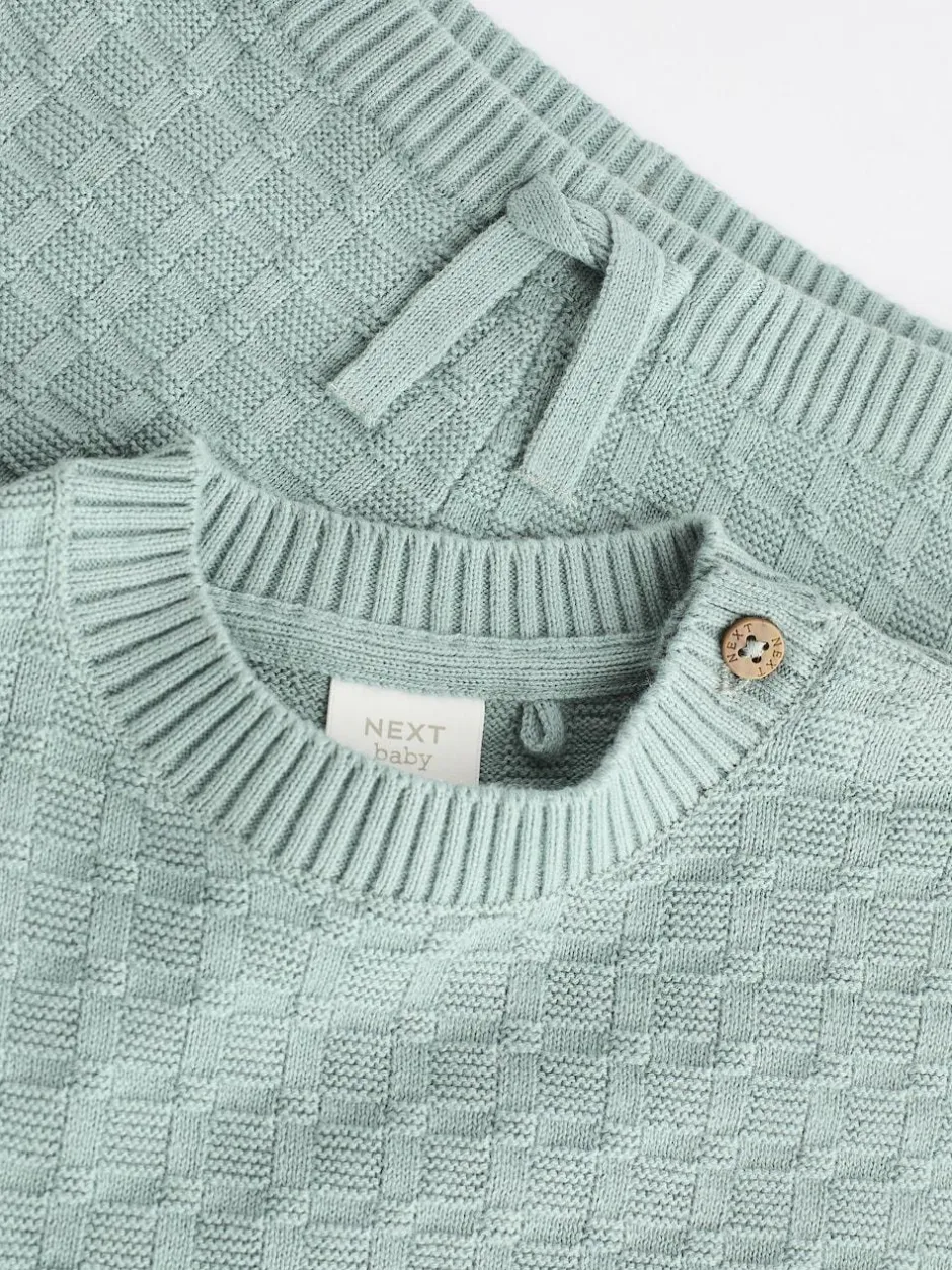 Next Baby Textured Knitted 100% Cotton Jumper and Leggings Set (0mths-3yrs) Mineral Online