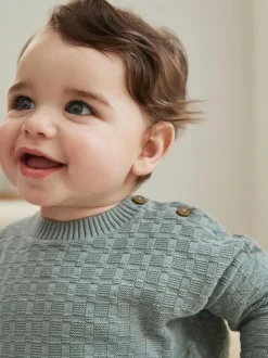 Next Baby Textured Knitted 100% Cotton Jumper and Leggings Set (0mths-3yrs) Mineral Online