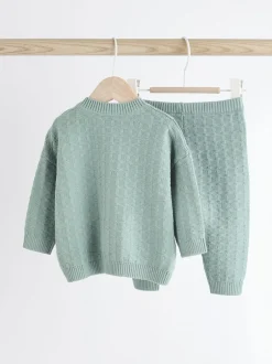 Next Baby Textured Knitted 100% Cotton Jumper and Leggings Set (0mths-3yrs) Mineral Online