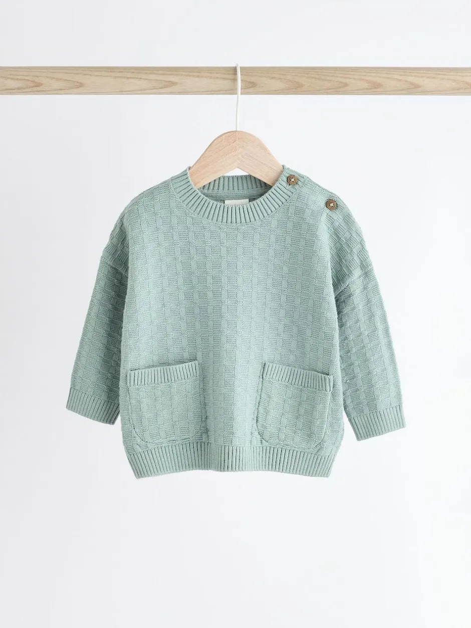 Next Baby Textured Knitted 100% Cotton Jumper and Leggings Set (0mths-3yrs) Mineral Online