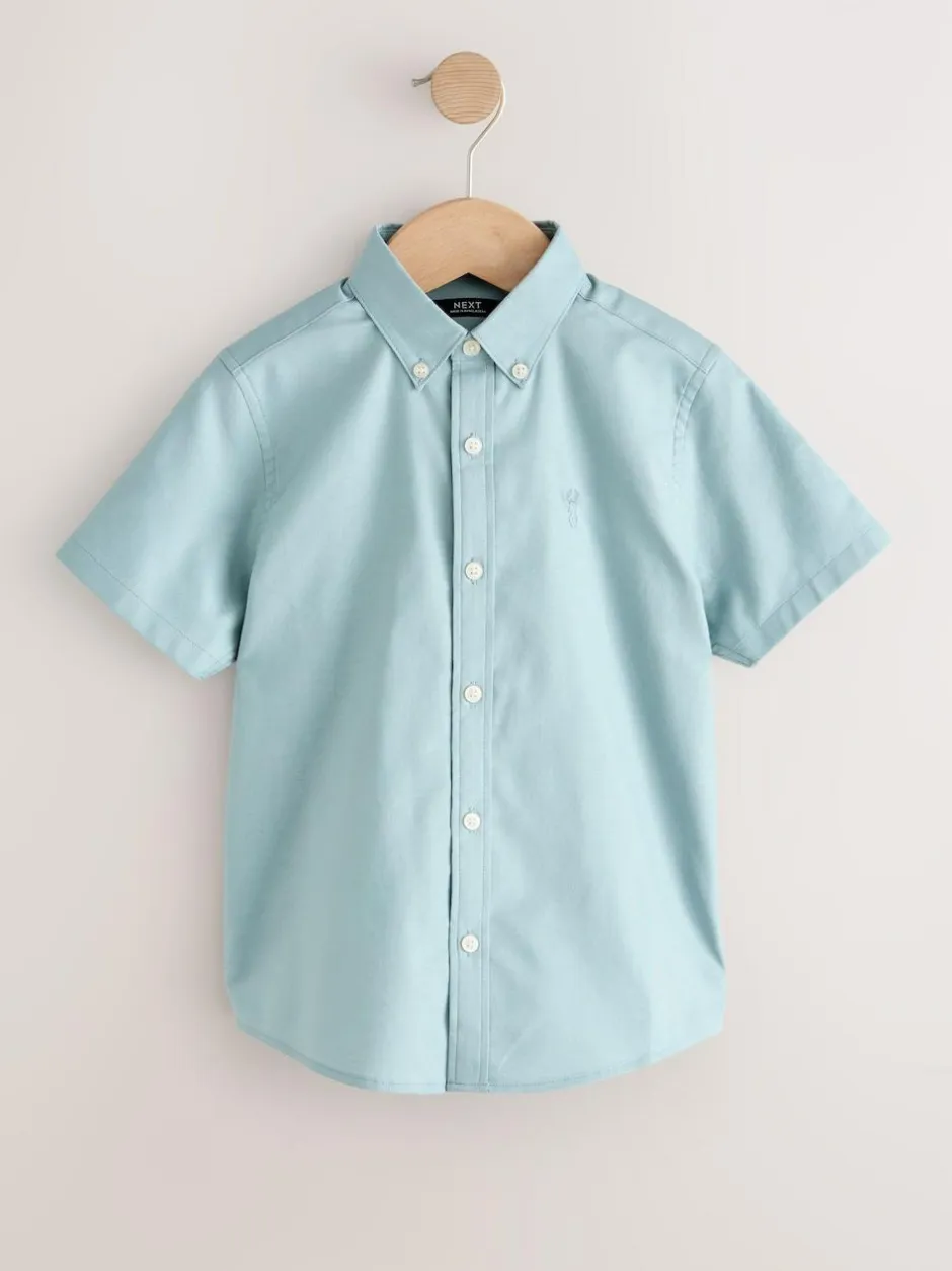 Next Mineral Green Logo Short Sleeve Cotton Rich Oxford Shirt (3-16yrs) Discount