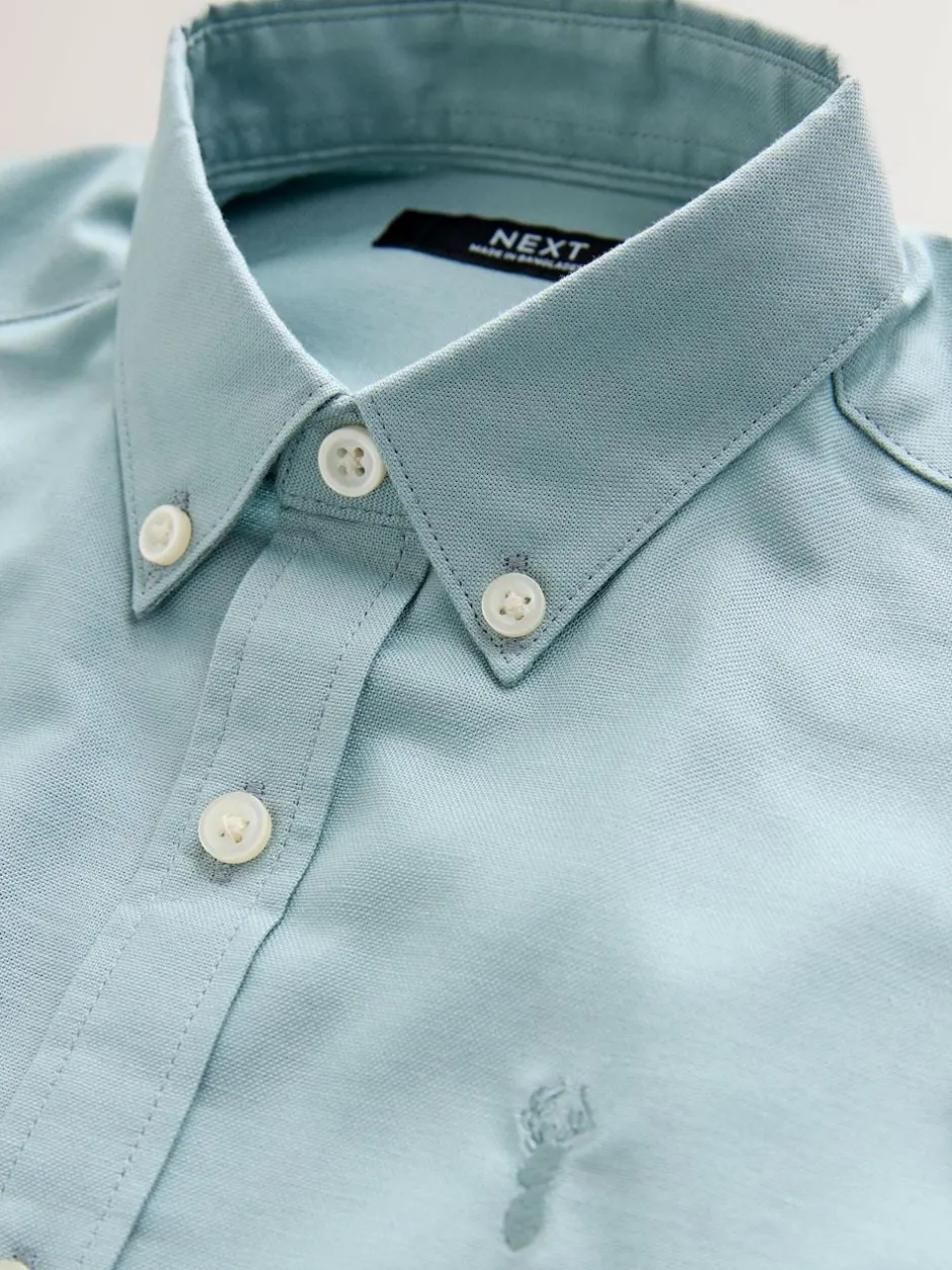 Next Mineral Green Logo Short Sleeve Cotton Rich Oxford Shirt (3-16yrs) Discount