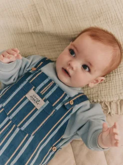 Next Mineral Stripe Baby Woven Dungaree and Bodysuit Set (0mths-2yrs) Outlet