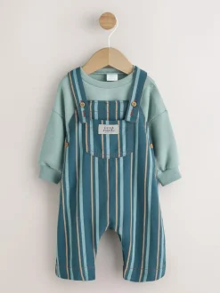 Next Mineral Stripe Baby Woven Dungaree and Bodysuit Set (0mths-2yrs) Outlet
