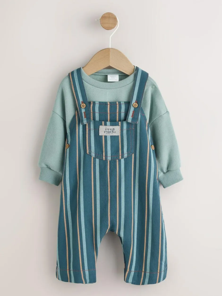 Next Mineral Stripe Baby Woven Dungaree and Bodysuit Set (0mths-2yrs) Outlet