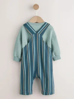 Next Mineral Stripe Baby Woven Dungaree and Bodysuit Set (0mths-2yrs) Outlet