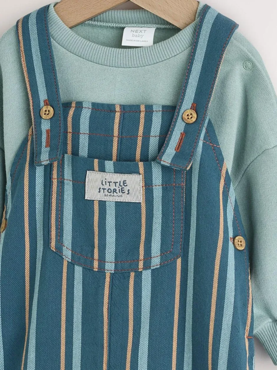 Next Mineral Stripe Baby Woven Dungaree and Bodysuit Set (0mths-2yrs) Outlet