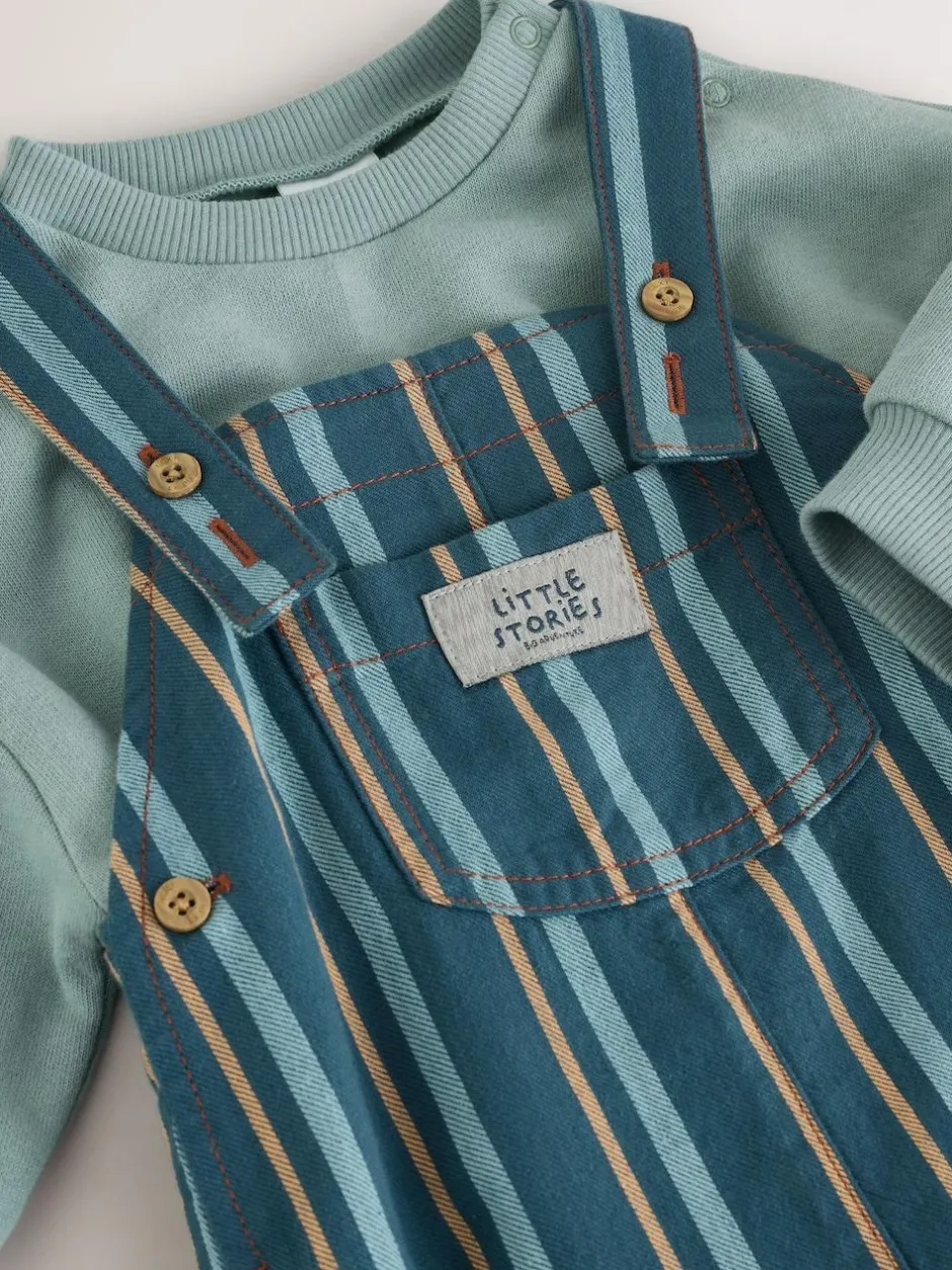 Next Mineral Stripe Baby Woven Dungaree and Bodysuit Set (0mths-2yrs) Outlet