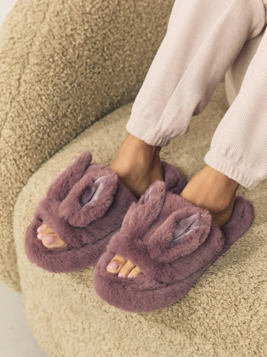 Next Mink Brown Bunny Faux Fur Slider Slippers New