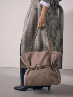 Next Mink Brown Felt Belted Shoulder Bag