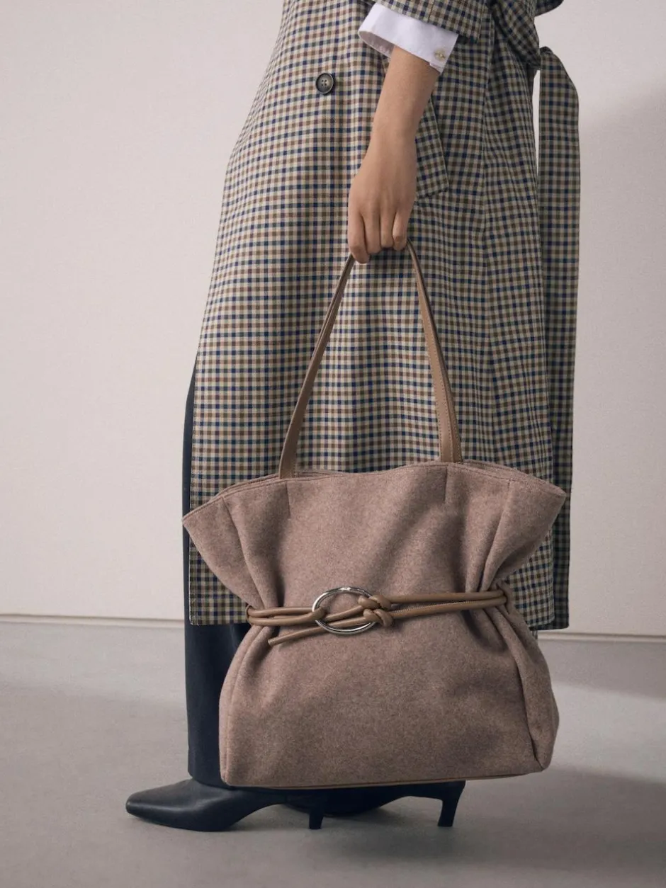 Next Mink Brown Felt Belted Shoulder Bag