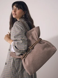 Next Mink Brown Felt Belted Shoulder Bag