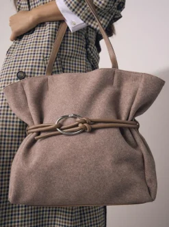 Next Mink Brown Felt Belted Shoulder Bag