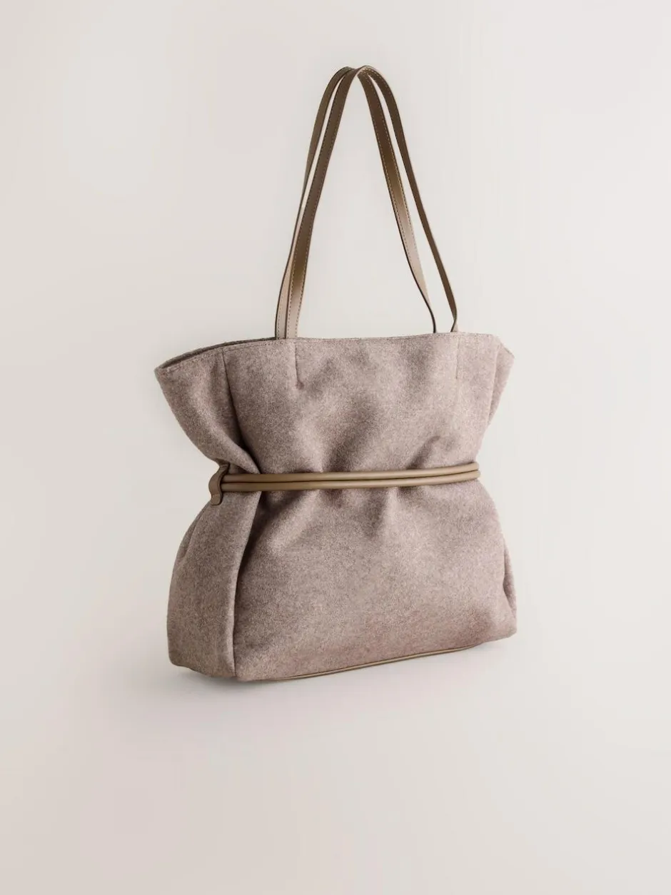 Next Mink Brown Felt Belted Shoulder Bag