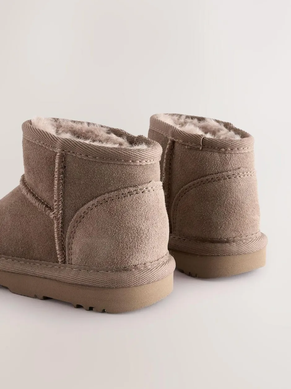 Next Wide Fit (G) Suede Pull On Boots Mink Brown Water Repellent Sale