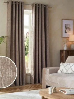 Next Mink Natural Heavyweight Chenille Eyelet Lined Curtains Clearance