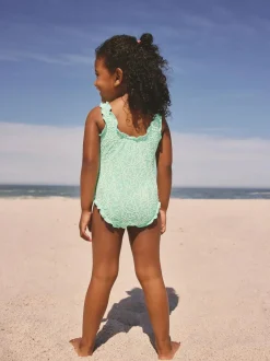 Next Lettuce Edge Swimsuit (3mths-7yrs) Mint Green Floral Texture