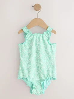 Next Lettuce Edge Swimsuit (3mths-7yrs) Mint Green Floral Texture