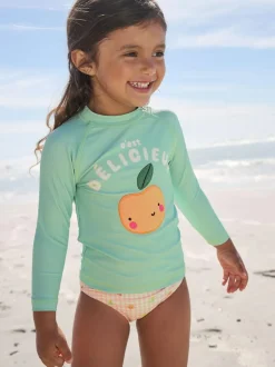 Next Long Sleeve Sunsafe Swim Set (3mths-7yrs) Mint Green Gingham Fruit New
