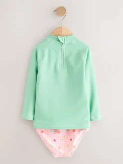Next Long Sleeve Sunsafe Swim Set (3mths-7yrs) Mint Green Gingham Fruit New