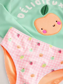 Next Long Sleeve Sunsafe Swim Set (3mths-7yrs) Mint Green Gingham Fruit New