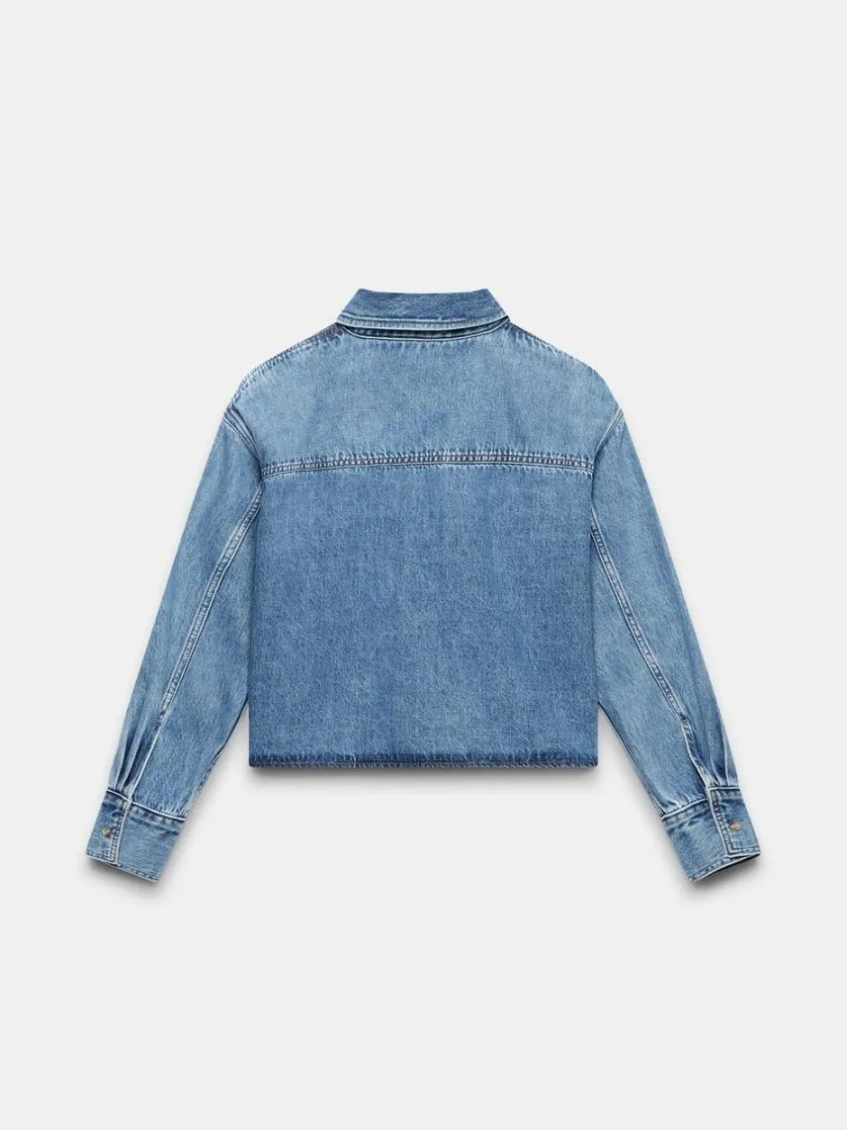 Mint Velvet Blue 100% Cotton Cropped Denim Shirt Hot