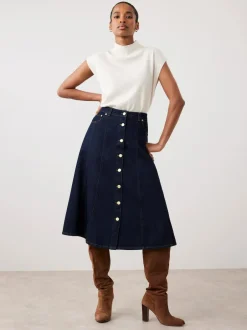 Mint Velvet Blue Denim Midi Skirt Outlet