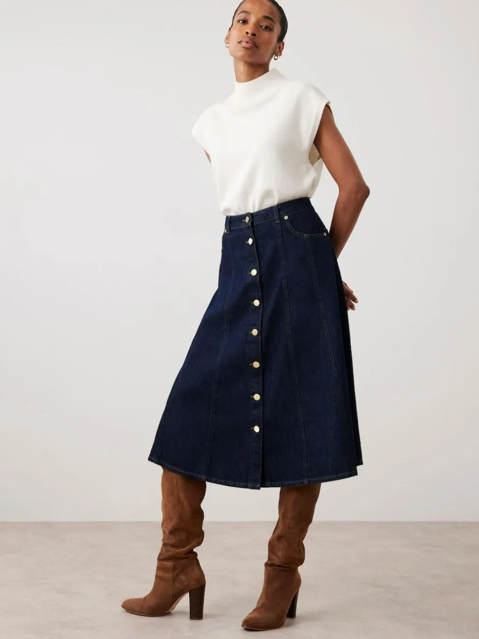 Mint Velvet Blue Denim Midi Skirt Outlet