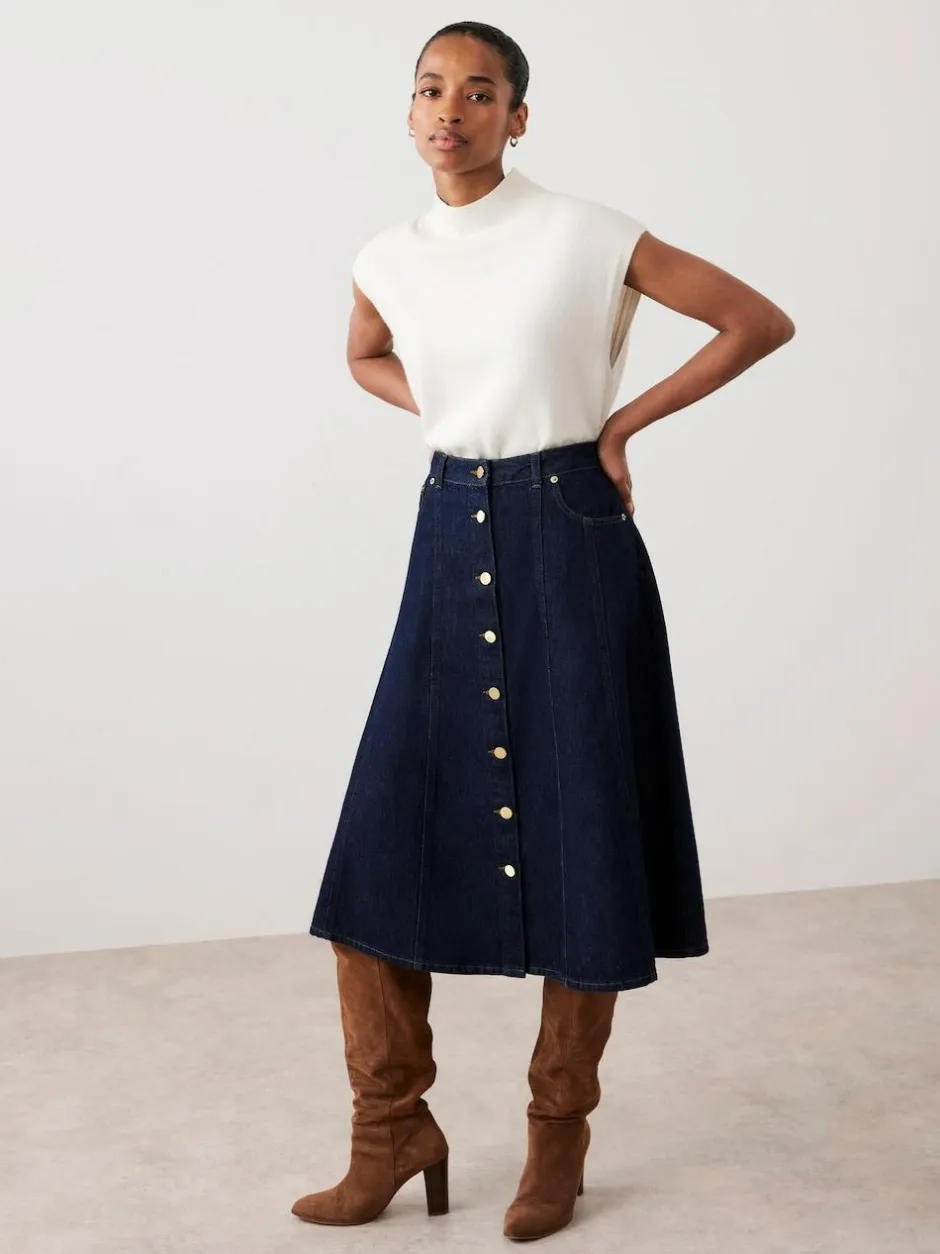 Mint Velvet Blue Denim Midi Skirt Outlet