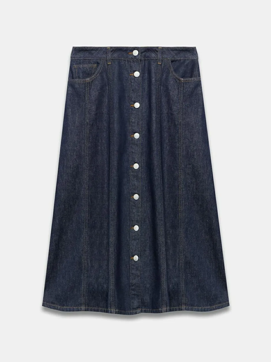 Mint Velvet Blue Denim Midi Skirt Outlet