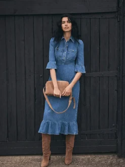 Mint Velvet Blue Indigo Denim Midi Shirt Dress Online