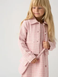 Miss Pink Tweed Check Jacket, Dress and Bag Set New