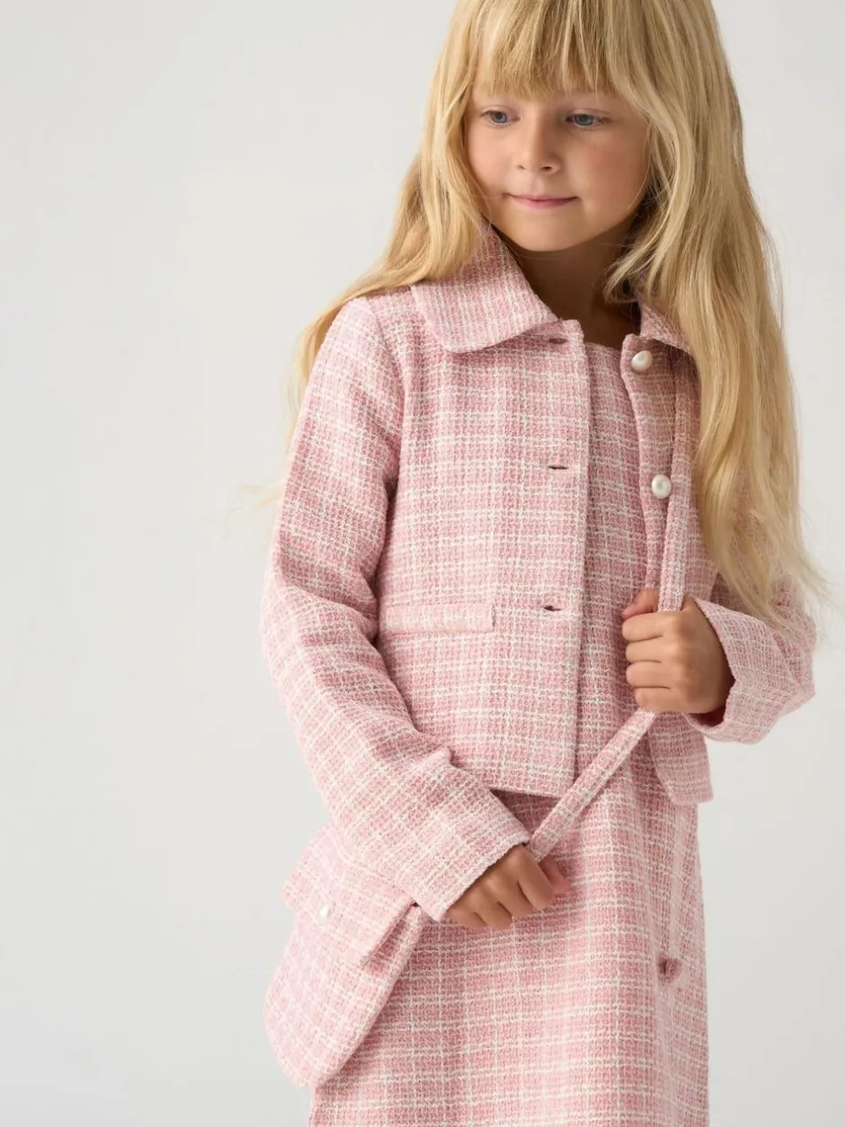 Miss Pink Tweed Check Jacket, Dress and Bag Set New